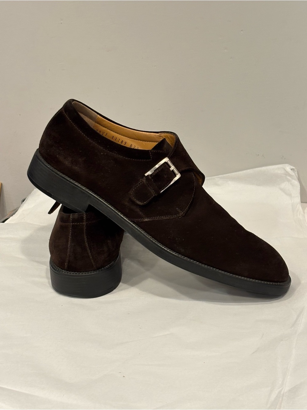 Salvatore Ferragamo Dark Brown Suede Single Monk Strap Shoes